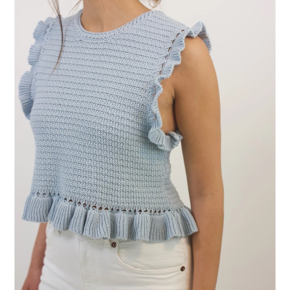 Sadie & Sage Ari Tank Top Blue‎ Knit Ruffle Sleeveless / Women's Small